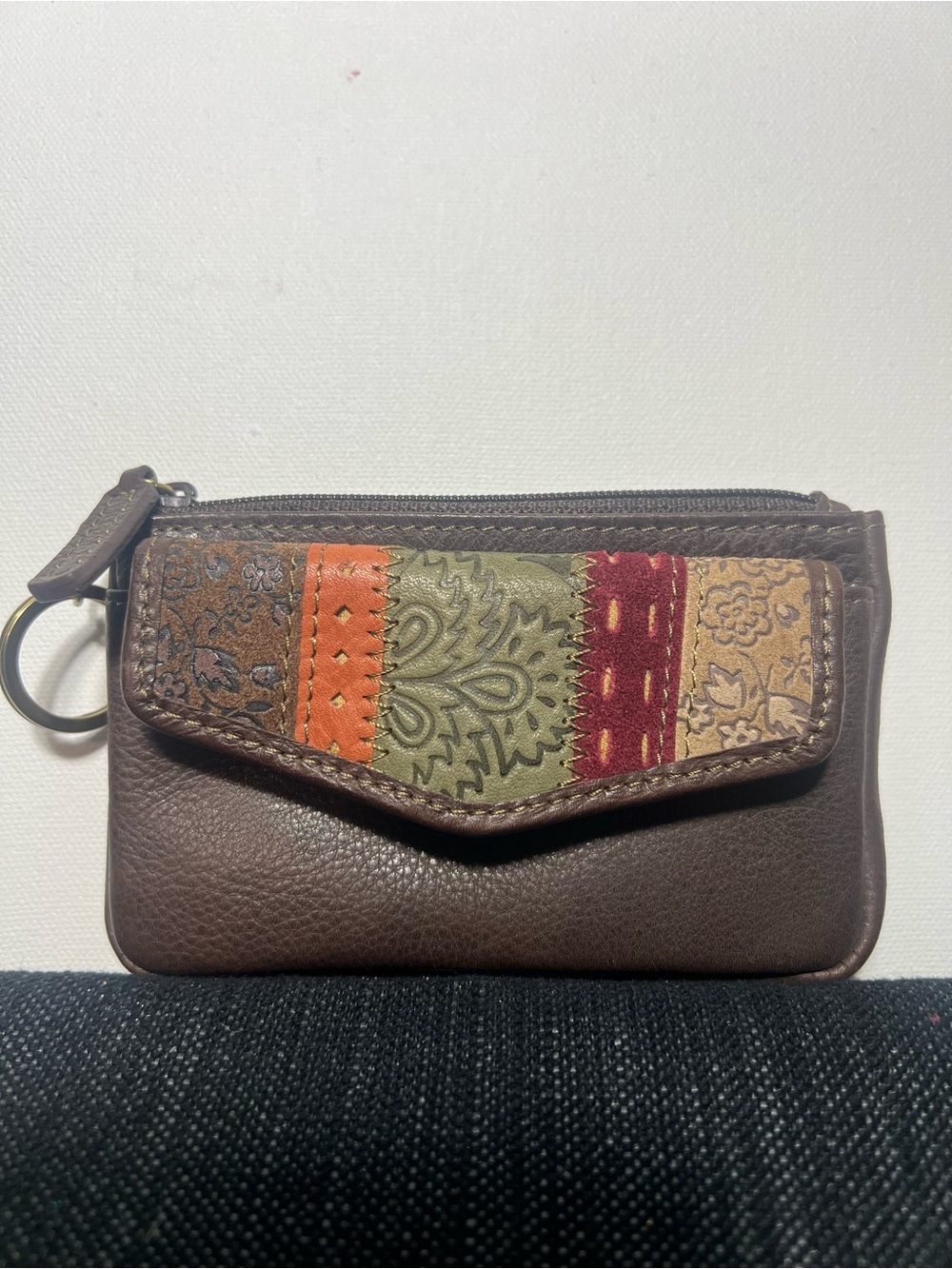 Vintage Fossil Patchwork Leather Coin Purse NWT 90s Paisley Brown Zip